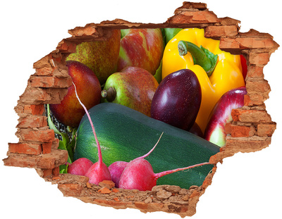 Adesivo murale buco 3D Frutta e verdura in un buco nel muro