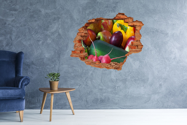 Adesivo murale buco 3D Frutta e verdura in un buco nel muro
