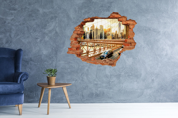 Adesivo con buco sbrecciato Ponte di Brooklyn al tramonto