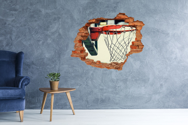 Adesivo murale buco 3D Lancio della palla da basket oltre il muro