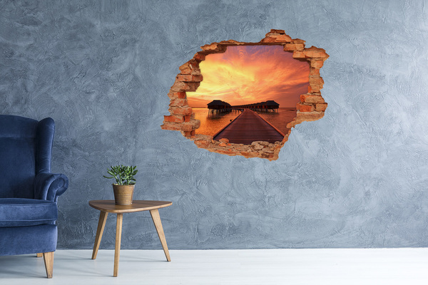 Adesivo murale buco 3D Tramonto sull'acqua