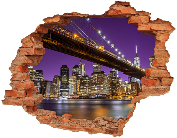 Adesivo murale buco 3D Ponte di Brooklyn di notte