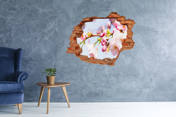Adesivo murale buco 3D Fiori di ciliegio in primavera