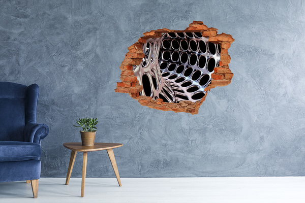 Adesivo effetto buco nel muro Rete metallica attraverso un foro nel muro