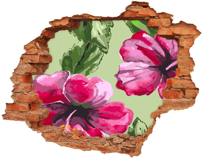 Adesivo murale buco 3D Fiori in un muro in rovina