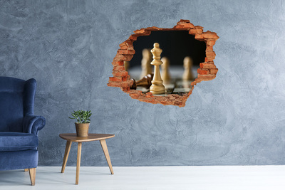 Adesivo murale buco 3D Giocare a scacchi attraverso un buco nel muro