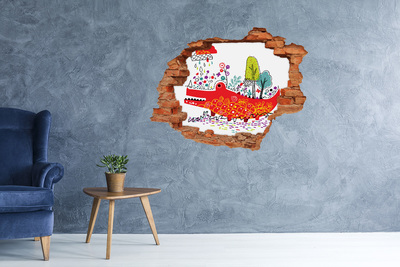 Adesivo effetto buco nel muro Coccodrillo in un paesaggio colorato