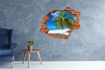 Adesivo murale buco 3D Spiaggia tropicale con palme
