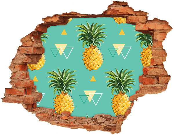 Adesivo effetto buco nel muro Ananas su sfondo turchese