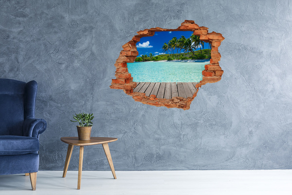 Adesivo murale buco 3D Oasi tropicale sul mare