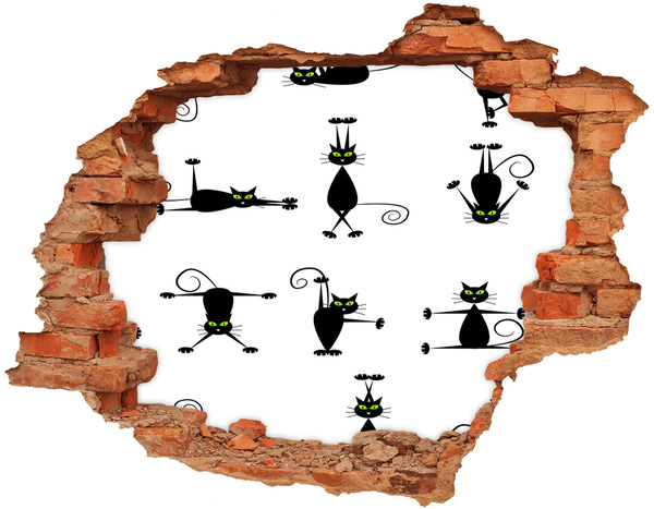 Adesivo con buco sbrecciato Gatti neri su sfondo bianco
