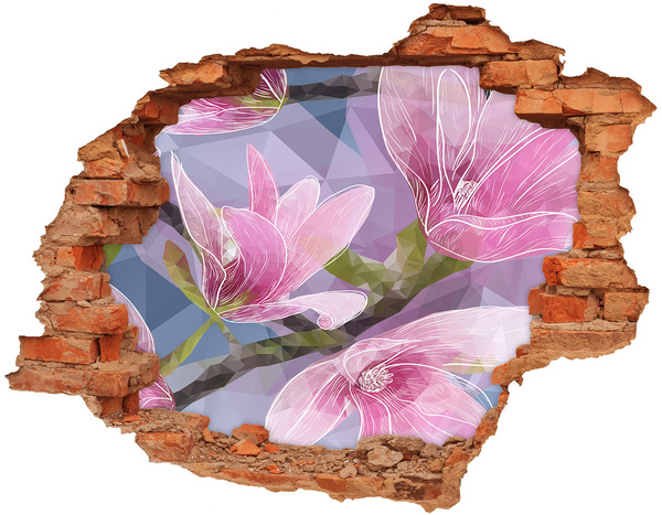 Adesivo murale buco 3D Fiori di magnolia in un buco nel muro
