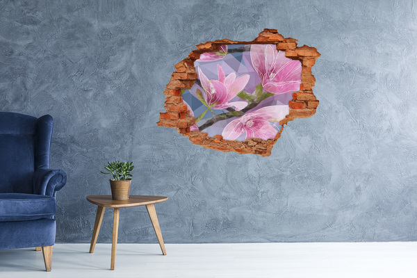 Adesivo murale buco 3D Fiori di magnolia in un buco nel muro