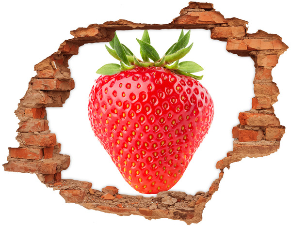 Adesivo murale buco 3D Fragola succosa attraverso il muro