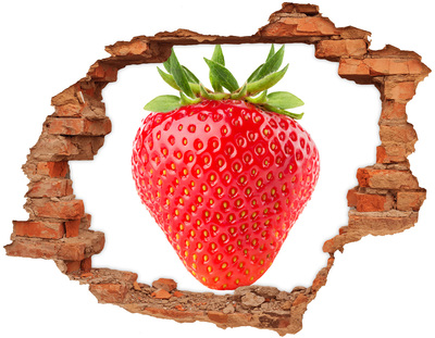 Adesivo murale buco 3D Fragola succosa attraverso il muro