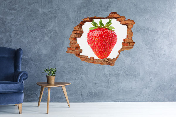 Adesivo murale buco 3D Fragola succosa attraverso il muro