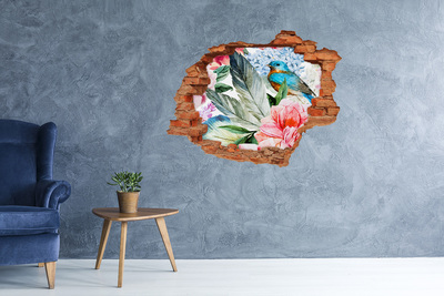 Adesivo effetto buco nel muro Paradiso tropicale con un uccello