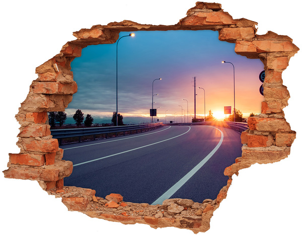 Adesivo effetto buco nel muro Tramonto sulla strada