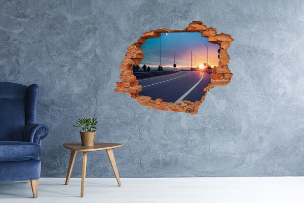 Adesivo effetto buco nel muro Tramonto sulla strada