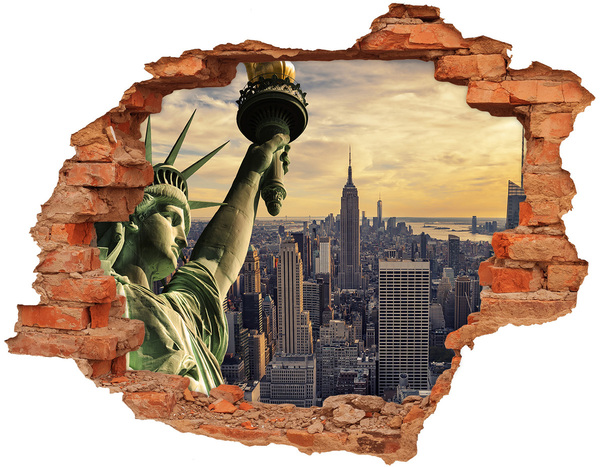 Adesivo effetto buco nel muro New York con vista sulla Statua della Libertà