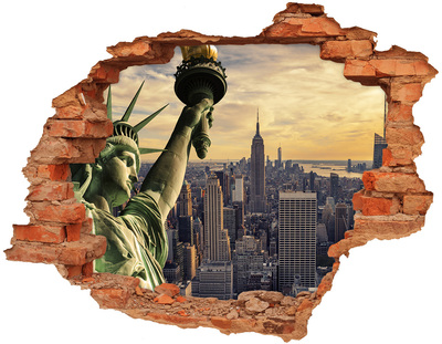 Adesivo effetto buco nel muro New York con vista sulla Statua della Libertà
