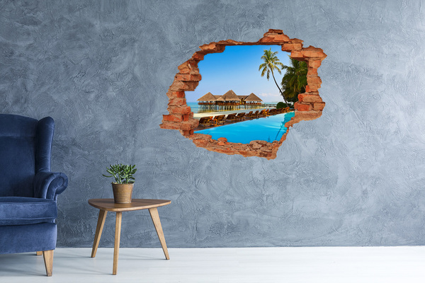Adesivo murale buco 3D Paradiso tropicale a bordo piscina