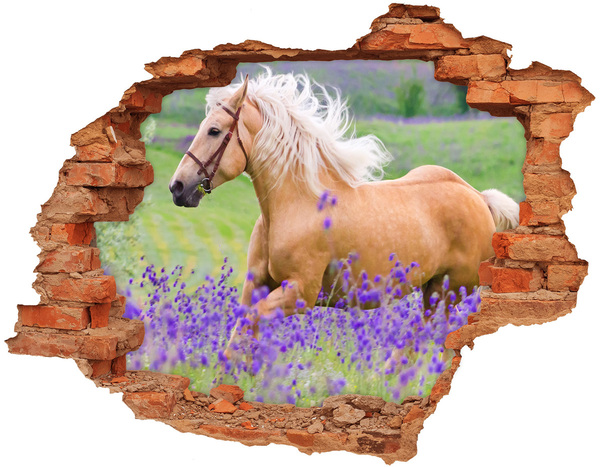 Adesivo effetto buco nel muro Un cavallo in un campo di lavanda