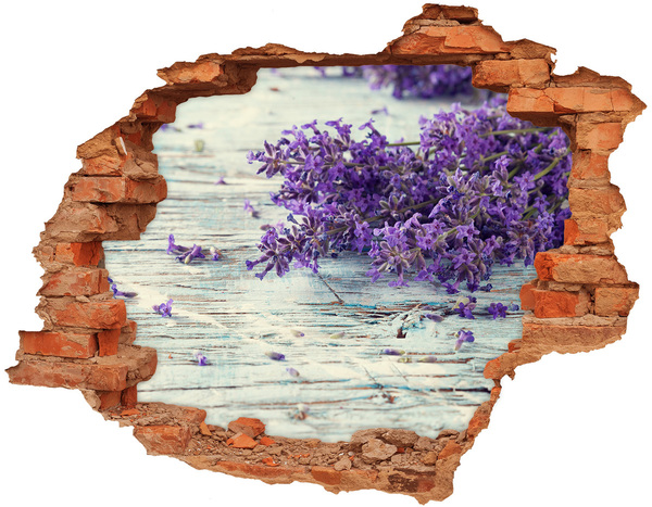 Adesivo murale buco 3D Fiori di lavanda su sfondo di legno