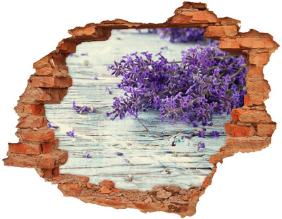 Adesivo murale buco 3D Fiori di lavanda su sfondo di legno