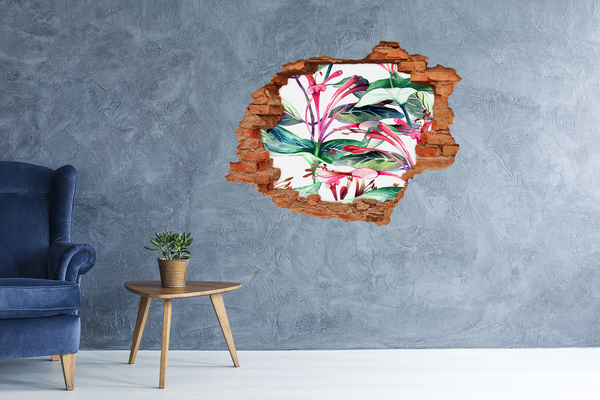 Adesivo murale buco 3D Giardino fiorito dietro il muro