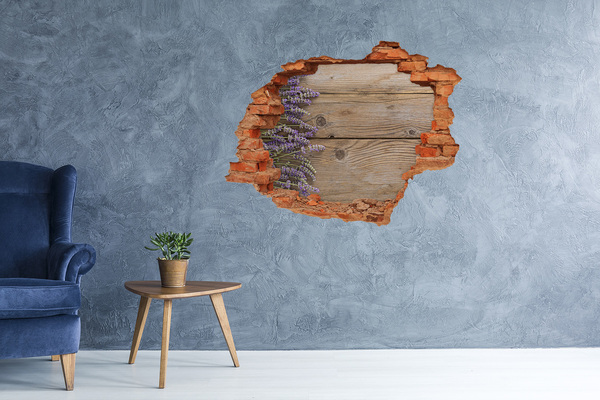 Adesivo effetto buco nel muro Fiori di lavanda in una scatola di legno