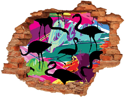 Adesivo con buco sbrecciato Fenicotteri su una spiaggia tropicale