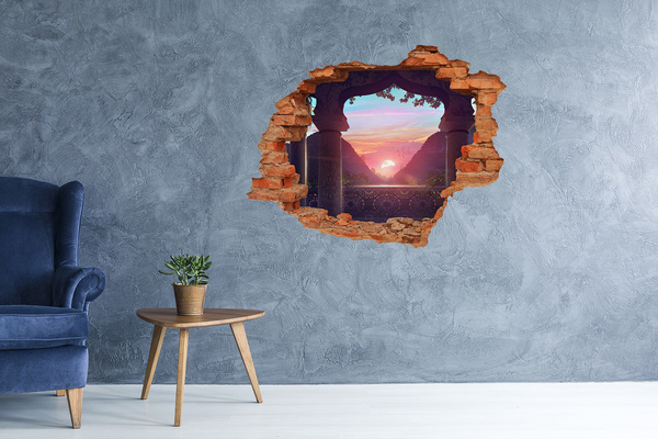 Adesivo murale buco 3D Tramonto in una valle di montagna