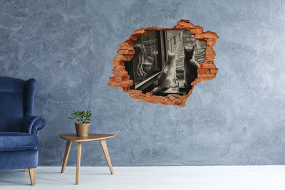 Adesivo con buco sbrecciato Gatti alla finestra