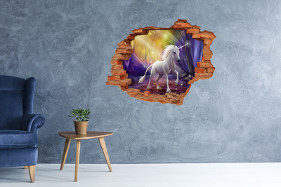 Adesivo murale buco 3D Unicorno nella foresta incantata