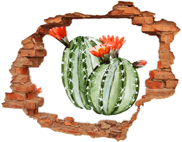 Adesivo con buco sbrecciato Un cactus con un fiore in un buco nel muro