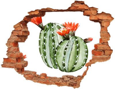 Adesivo con buco sbrecciato Un cactus con un fiore in un buco nel muro