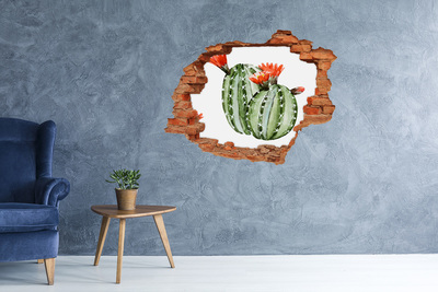 Adesivo con buco sbrecciato Un cactus con un fiore in un buco nel muro