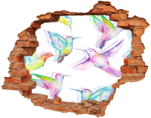 Adesivo effetto buco nel muro Colibrì colorati in un buco nel muro