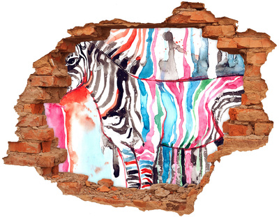 Adesivo effetto buco nel muro Zebra su uno sfondo colorato