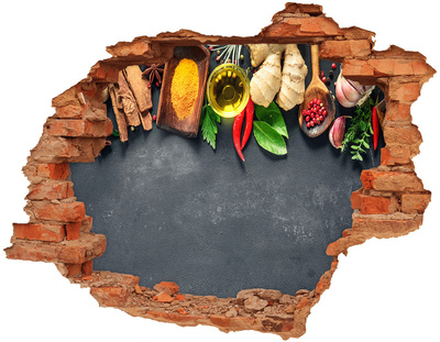 Adesivo murale buco 3D Sapori di cucina da oltre il muro