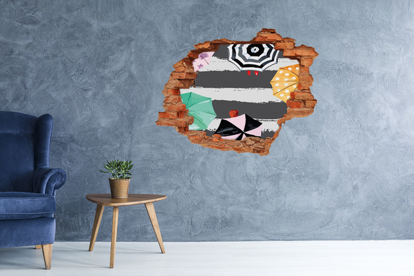 Adesivo effetto buco nel muro Spiaggia misteriosa con ombrelloni