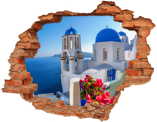 Adesivo murale buco 3D Santorini in tutto il suo splendore