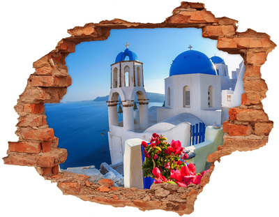 Adesivo murale buco 3D Santorini in tutto il suo splendore