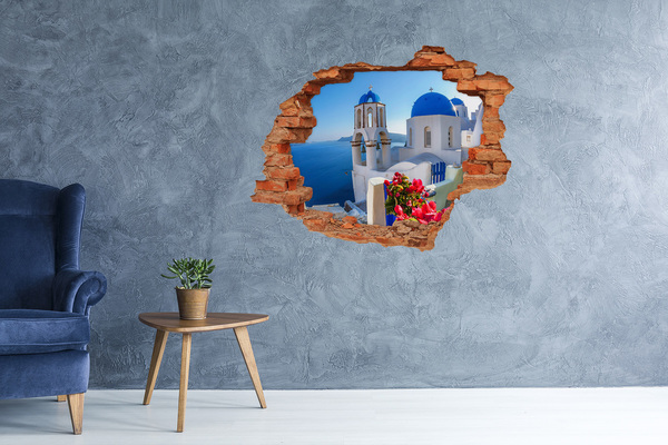 Adesivo murale buco 3D Santorini in tutto il suo splendore