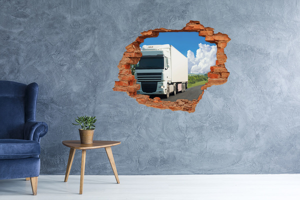 Adesivo murale buco 3D Un camion sulla strada attraverso un buco nel muro