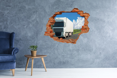 Adesivo murale buco 3D Un camion sulla strada attraverso un buco nel muro