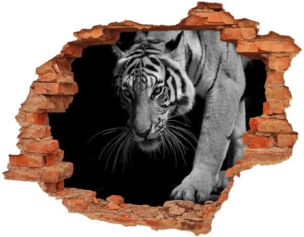 Adesivo murale buco 3D La tigre nel buco nel muro