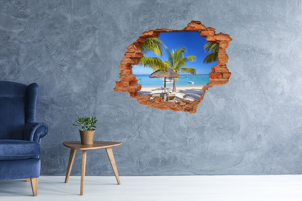 Adesivo murale buco 3D Spiaggia tropicale con palme