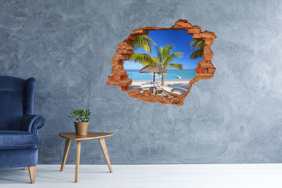 Adesivo murale buco 3D Spiaggia tropicale con palme